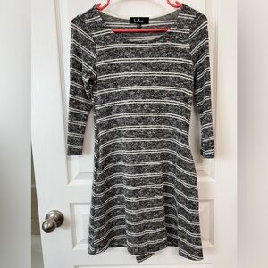 Grey and white stripped long sleeved dress. Loose. XS. With pockets.